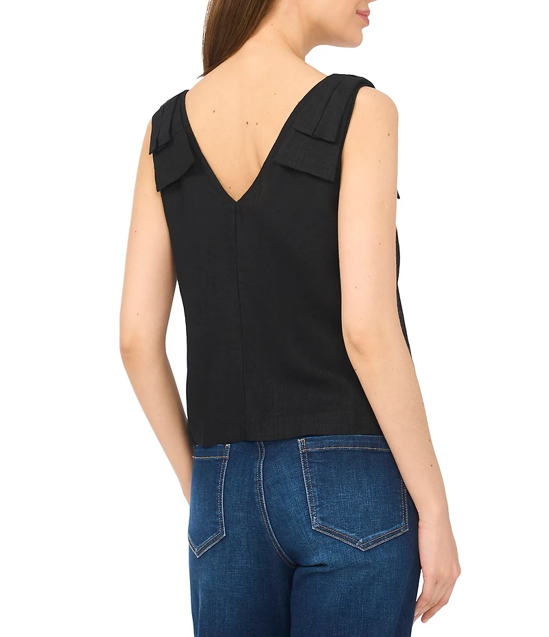 CeCe Woven V-Neck Sleeveless Bow Shoulder Tank