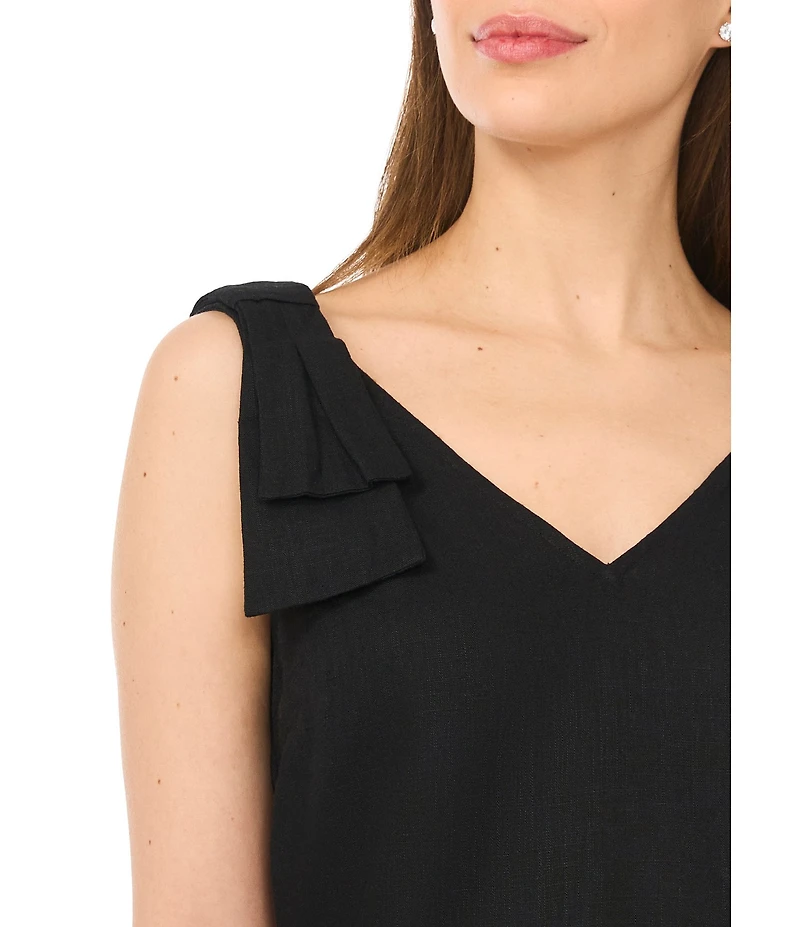 CeCe Woven V-Neck Sleeveless Bow Shoulder Tank