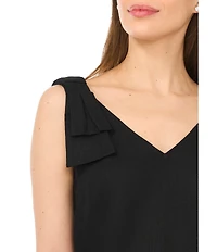 CeCe Woven V-Neck Sleeveless Bow Shoulder Tank