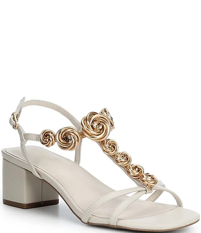 Cecelia New York Abbot Rosette Leather T-Strap Block Heel Sandals