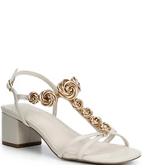 Cecelia New York Abbot Rosette Leather T-Strap Block Heel Sandals