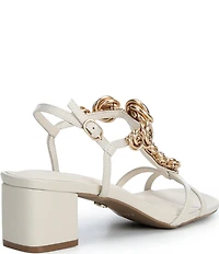 Cecelia New York Abbot Rosette Leather T-Strap Block Heel Sandals