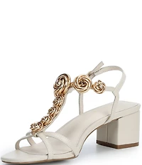 Cecelia New York Abbot Rosette Leather T-Strap Block Heel Sandals