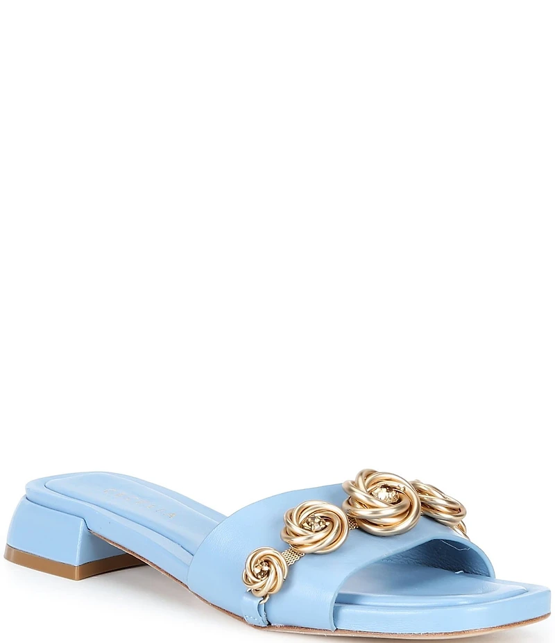 Cecelia New York Bonnie Gold Embellished Rosette Slide Sandals
