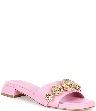 Cecelia New York Bonnie Gold Embellished Rosette Slide Sandals