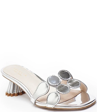 Cecelia New York Bunny Patent Mirror Metallic Speccio Scalloped Leather Dress Slide Sandals