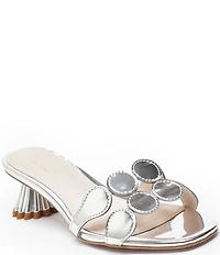 Cecelia New York Bunny Patent Mirror Metallic Speccio Scalloped Leather Dress Slide Sandals