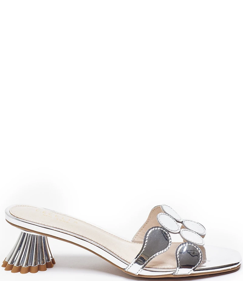 Cecelia New York Bunny Patent Mirror Metallic Speccio Scalloped Leather Dress Slide Sandals