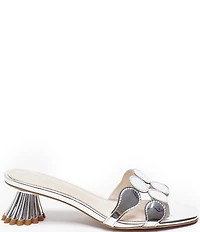 Cecelia New York Bunny Patent Mirror Metallic Speccio Scalloped Leather Dress Slide Sandals