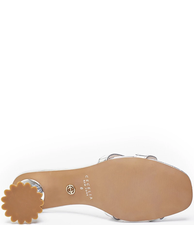 Cecelia New York Bunny Patent Mirror Metallic Speccio Scalloped Leather Dress Slide Sandals