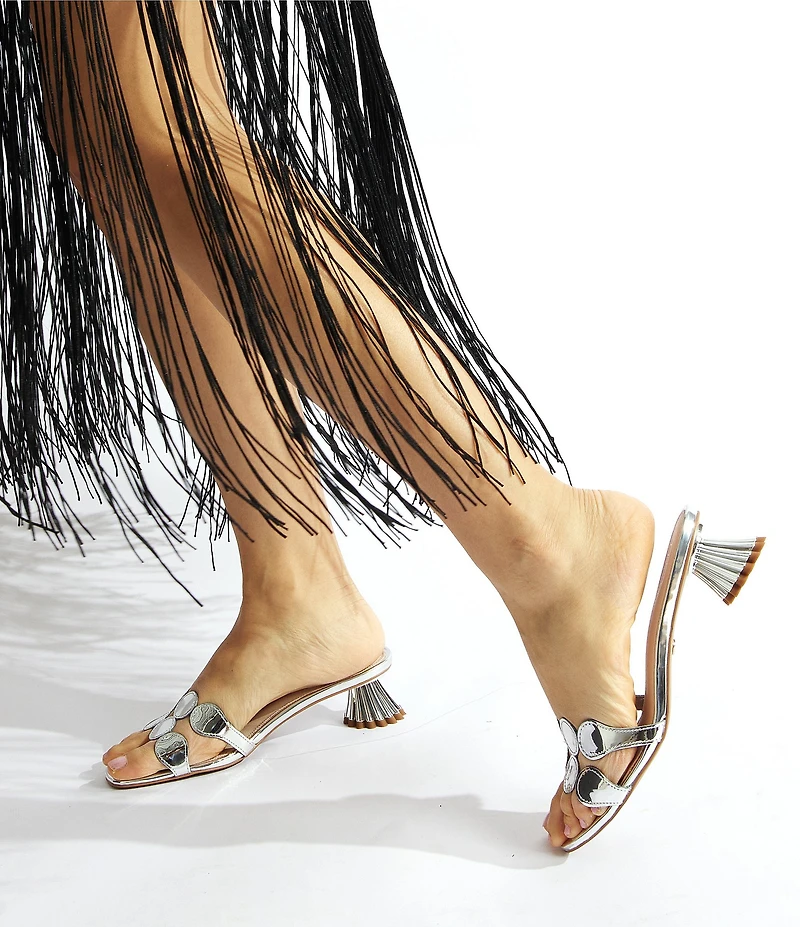 Cecelia New York Bunny Patent Mirror Metallic Speccio Scalloped Leather Dress Slide Sandals