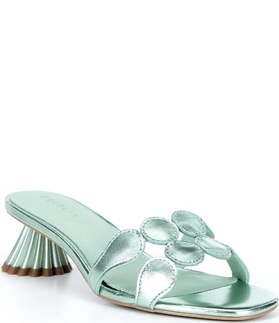 Cecelia New York Bunny Patent Mirror Metallic Speccio Scalloped Leather Dress Slide Sandals