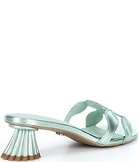 Cecelia New York Bunny Patent Mirror Metallic Speccio Scalloped Leather Dress Slide Sandals