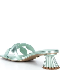 Cecelia New York Bunny Patent Mirror Metallic Speccio Scalloped Leather Dress Slide Sandals