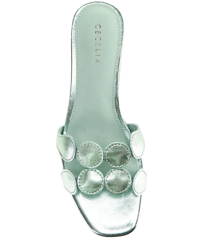 Cecelia New York Bunny Patent Mirror Metallic Speccio Scalloped Leather Dress Slide Sandals