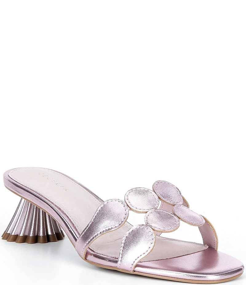 Cecelia New York Bunny Patent Mirror Metallic Speccio Scalloped Leather Dress Slide Sandals