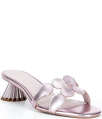 Cecelia New York Bunny Patent Mirror Metallic Speccio Scalloped Leather Dress Slide Sandals