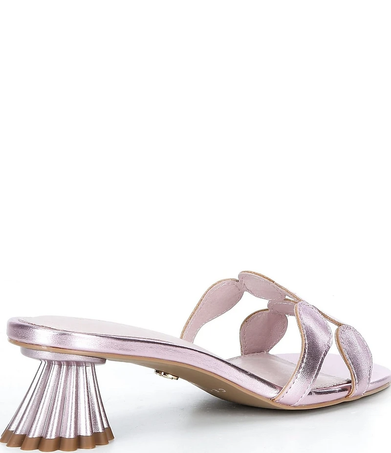 Cecelia New York Bunny Patent Mirror Metallic Speccio Scalloped Leather Dress Slide Sandals