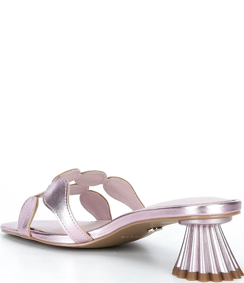 Cecelia New York Bunny Patent Mirror Metallic Speccio Scalloped Leather Dress Slide Sandals