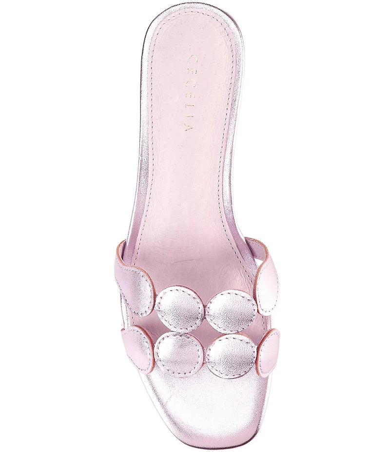 Cecelia New York Bunny Patent Mirror Metallic Speccio Scalloped Leather Dress Slide Sandals