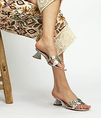 Cecelia New York Bunny Patent Mirror Metallic Speccio Scalloped Leather Dress Slide Sandals