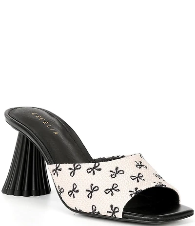 Cecelia New York Cadsbury Crystal Embellished Leather Bow Sculptural Heel Slide Sandals