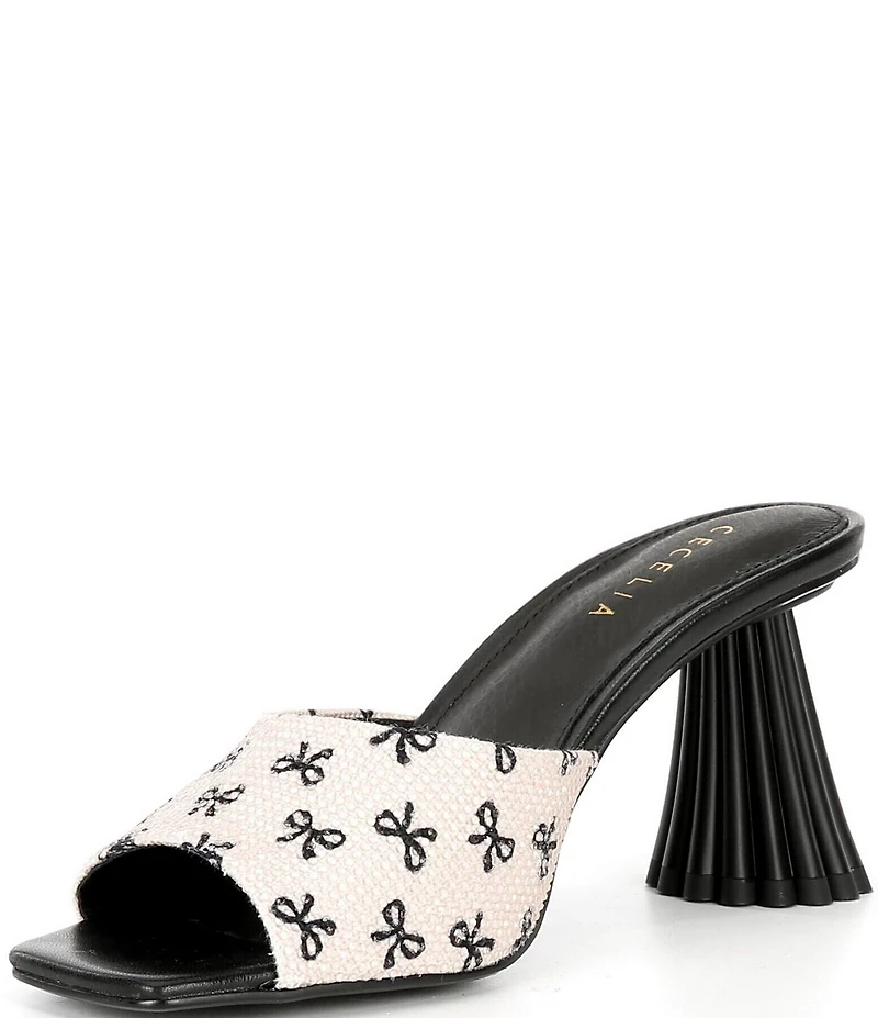 Cecelia New York Cadsbury Crystal Embellished Leather Bow Sculptural Heel Slide Sandals