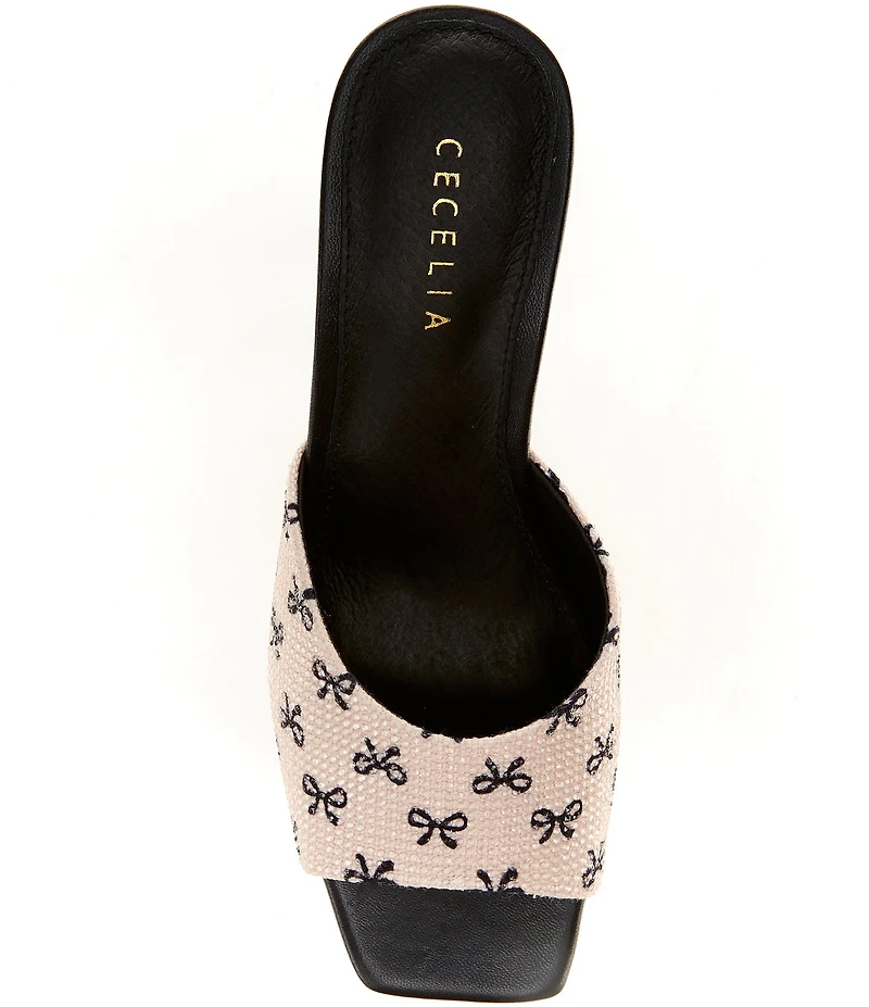 Cecelia New York Cadsbury Crystal Embellished Leather Bow Sculptural Heel Slide Sandals