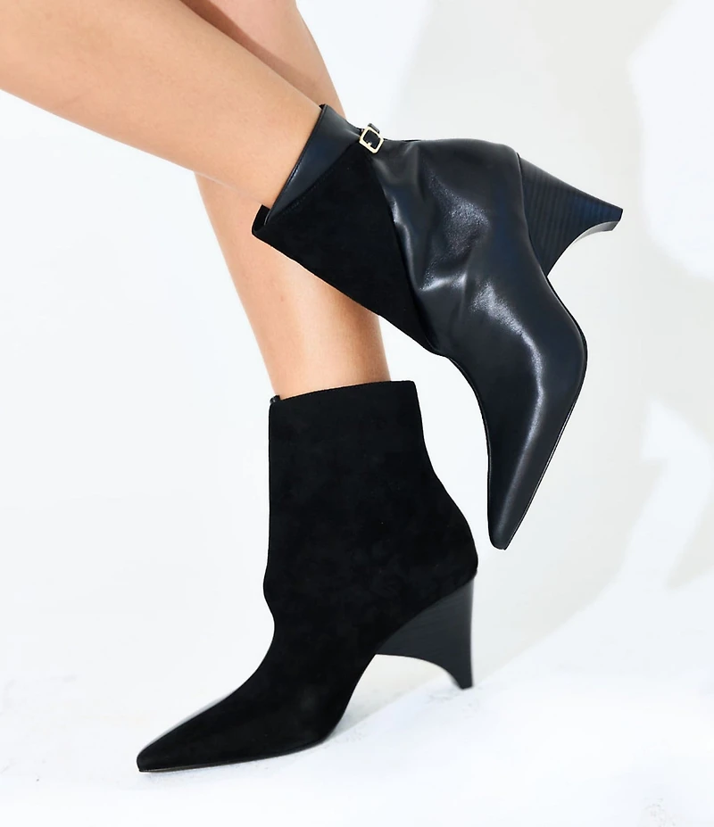 Cecelia New York Cathy Leather and Suede Wood Heel Booties