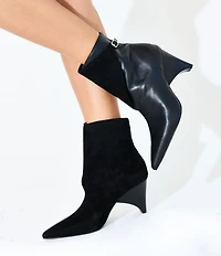 Cecelia New York Cathy Leather and Suede Wood Heel Booties