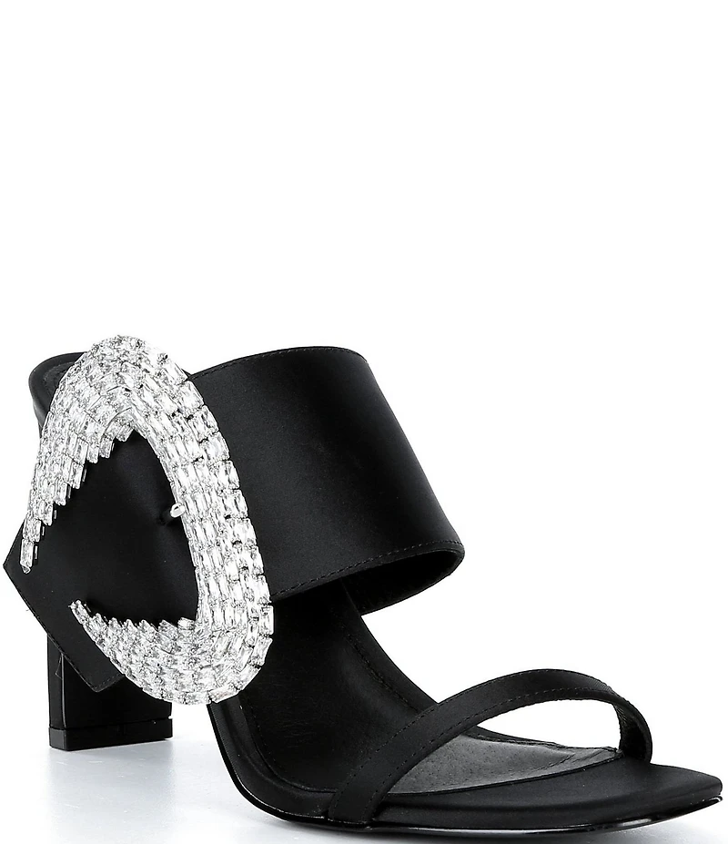 Cecelia New York Cyprus Satin Crystal Buckle Slide Sandals