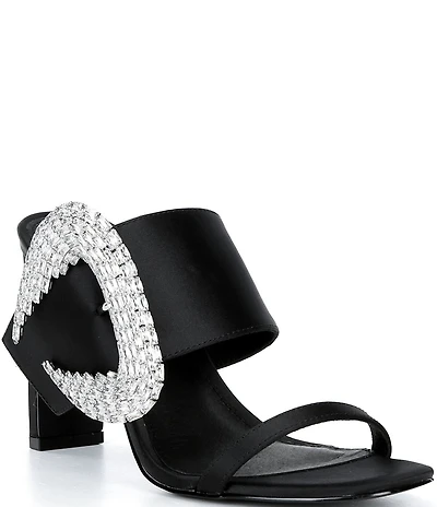 Cecelia New York Cyprus Satin Crystal Buckle Slide Sandals