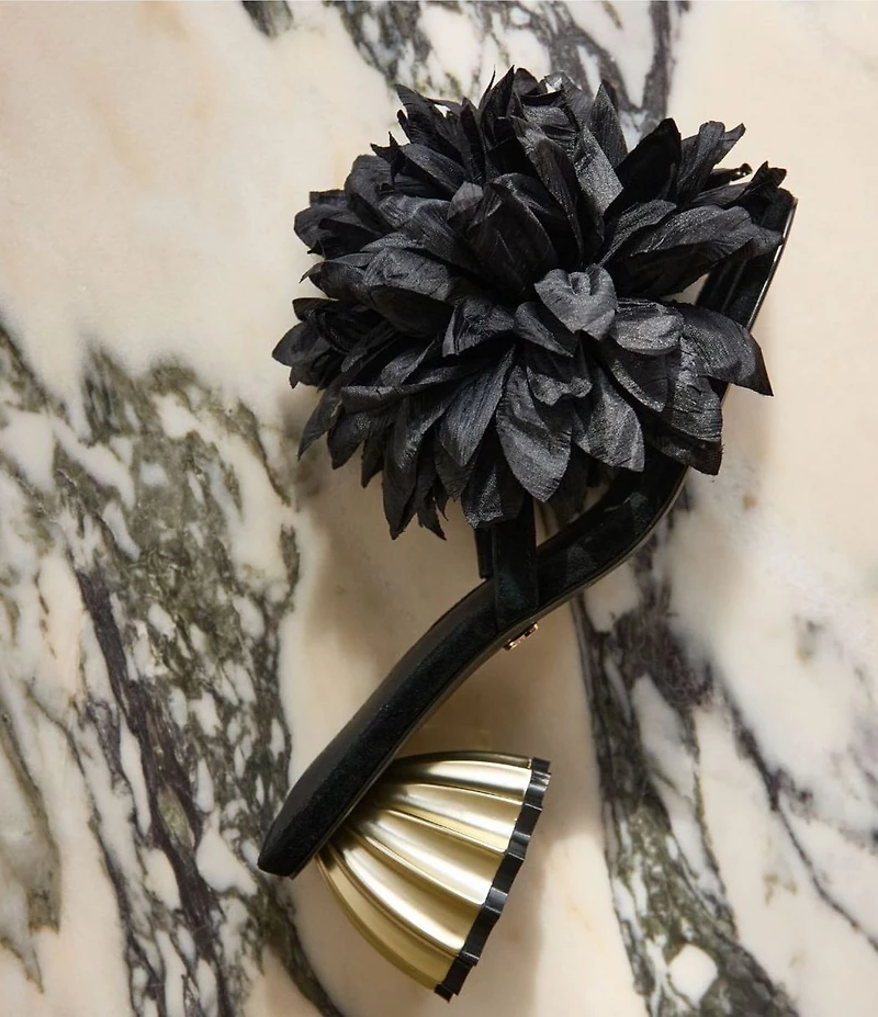 Cecelia New York Dahlia Flower Ornament Banded Slide Sandals