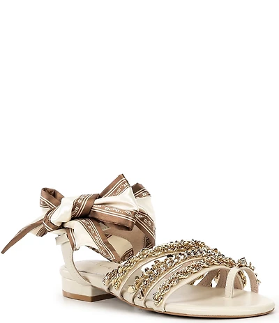 Cecelia New York Ember Leather Strappy Chain Link Hardware Ankle Strap Sandals