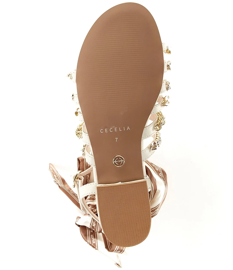 Cecelia New York Ember Leather Strappy Chain Link Hardware Ankle Strap Sandals