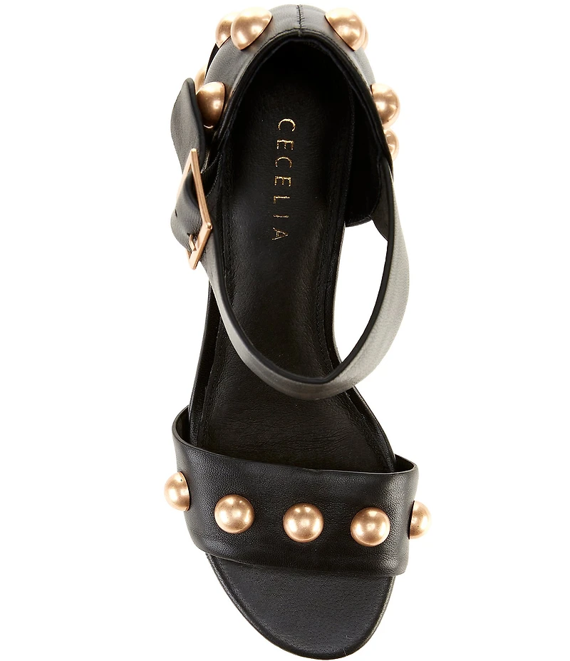 Cecelia New York Gail Leather Studded Block Heel Sandals