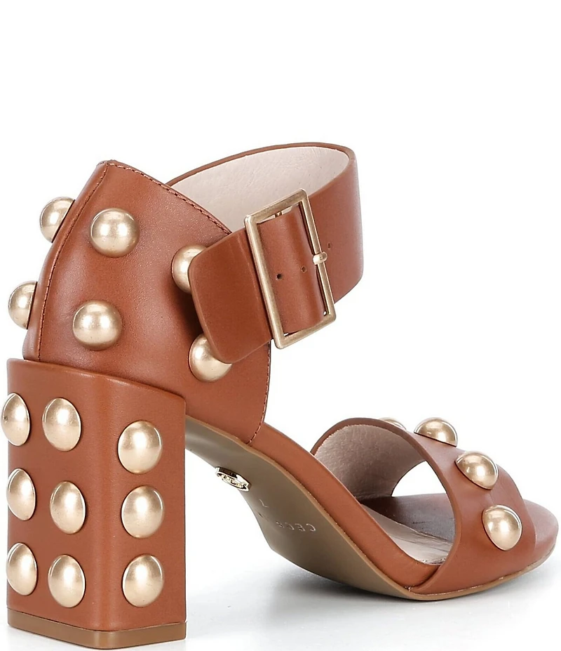 Cecelia New York Gail Leather Studded Block Heel Sandals