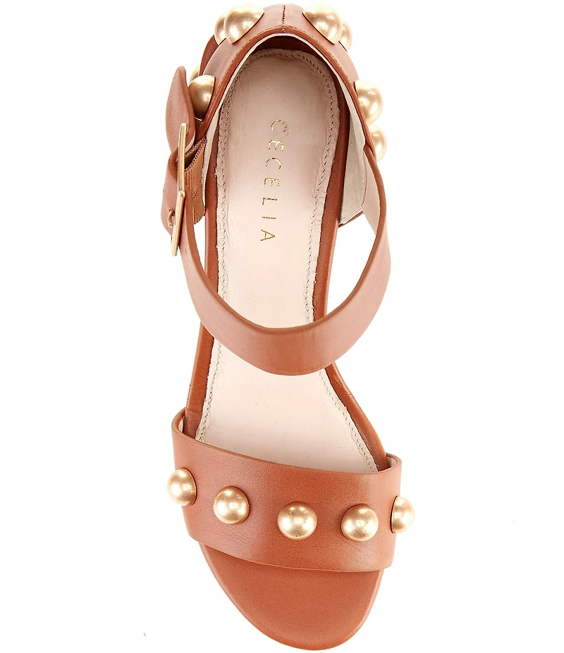Cecelia New York Gail Leather Studded Block Heel Sandals
