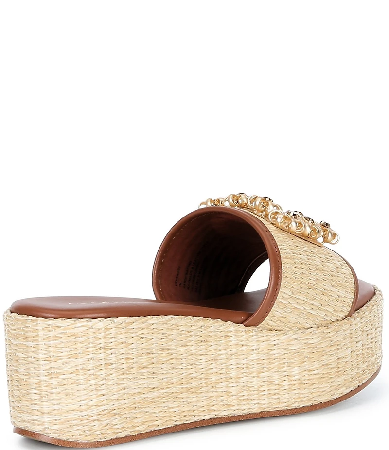 Cecelia New York Generous Raffia Platform Slide Wedge Sandals