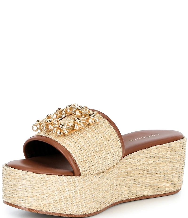 Cecelia New York Generous Raffia Platform Slide Wedge Sandals