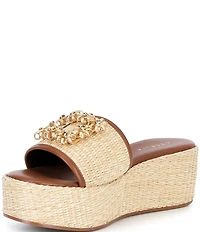 Cecelia New York Generous Raffia Platform Slide Wedge Sandals