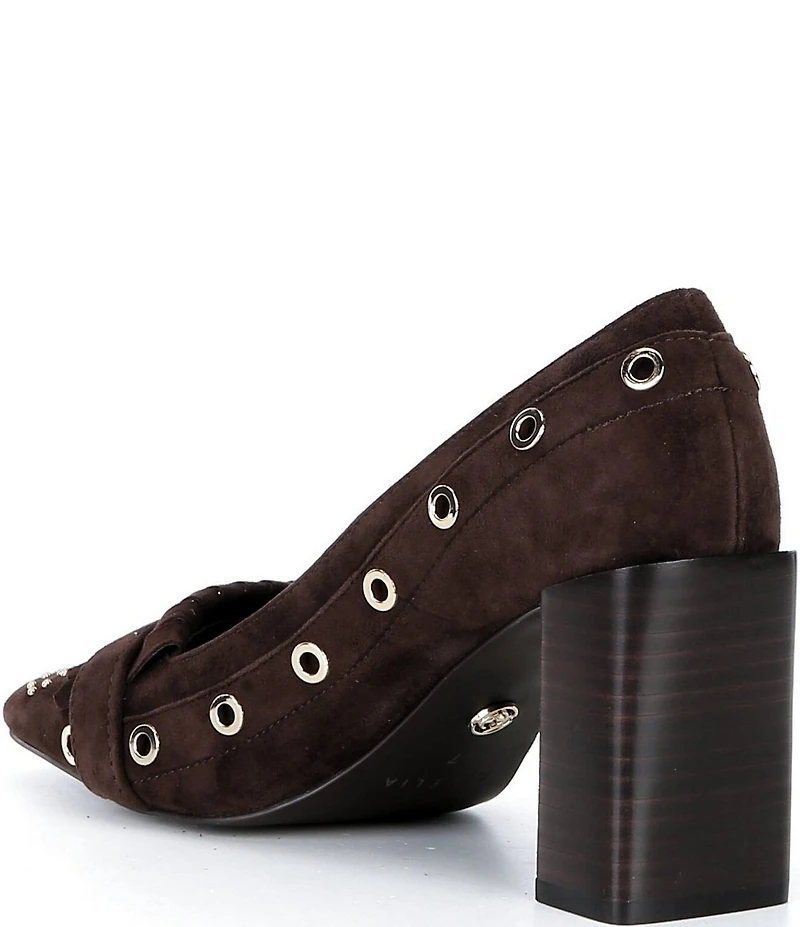 Cecelia New York Gina Studded Suede Kiltie Buckle Hardware Block Heel Pumps