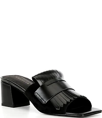 Cecelia New York Hooper Leather Kiltie Penny Keeper Block Heel Slide Sandals