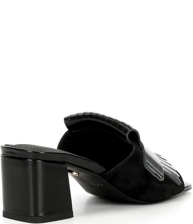 Cecelia New York Hooper Leather Kiltie Penny Keeper Block Heel Slide Sandals