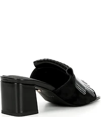 Cecelia New York Hooper Leather Kiltie Penny Keeper Block Heel Slide Sandals