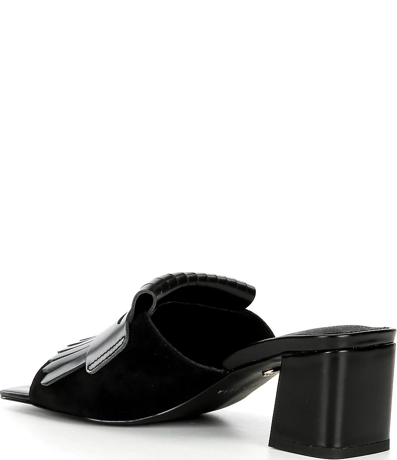 Cecelia New York Hooper Leather Kiltie Penny Keeper Block Heel Slide Sandals