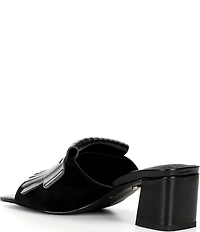 Cecelia New York Hooper Leather Kiltie Penny Keeper Block Heel Slide Sandals