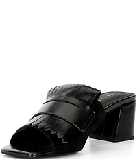 Cecelia New York Hooper Leather Kiltie Penny Keeper Block Heel Slide Sandals