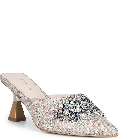 Cecelia New York Joice Embellished Plaid Stiletto Mules