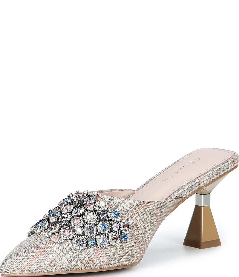 Cecelia New York Joice Embellished Plaid Stiletto Mules
